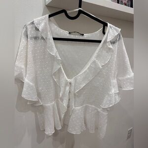 Zara white Sheer telaxed Fit Top Blouse